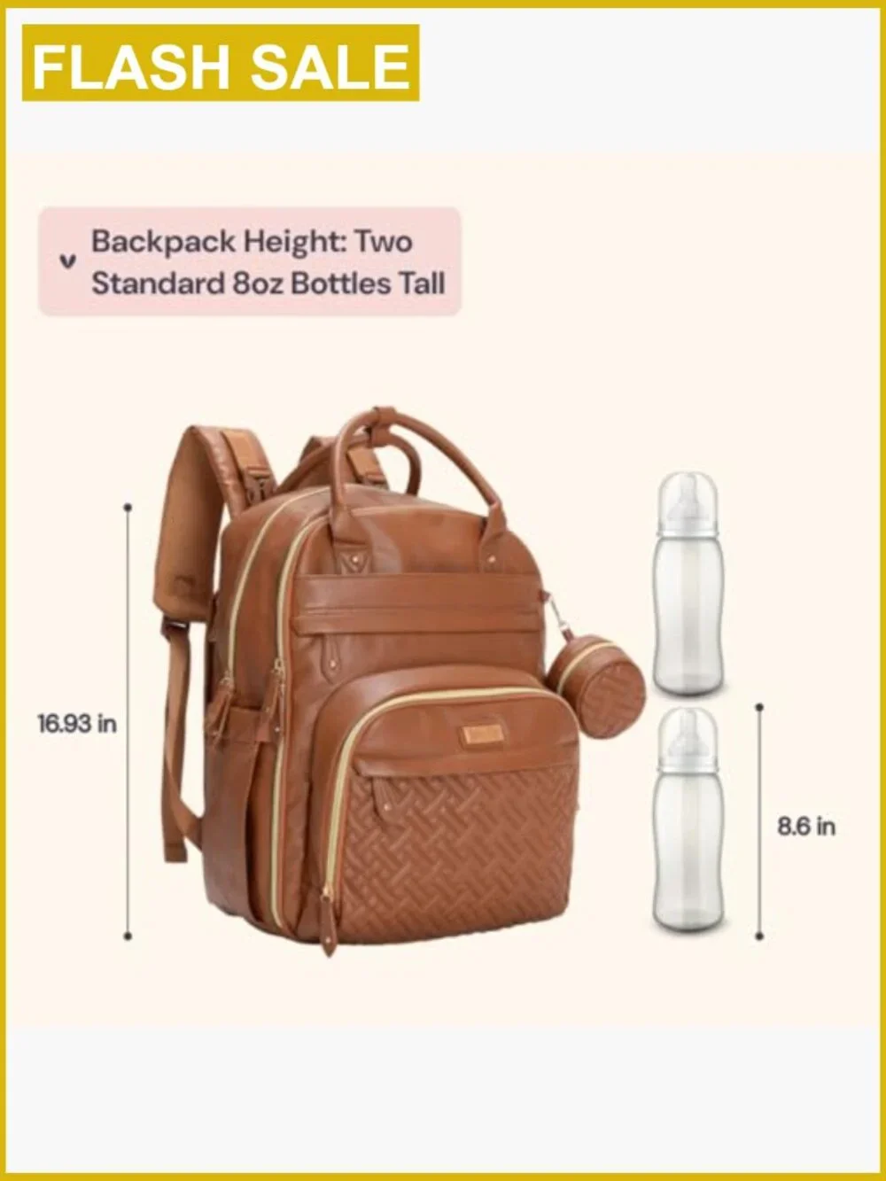 Vegan Leather Diaper Bag Backpack with Changing Pad, 26L Travel Backpack, Unisex